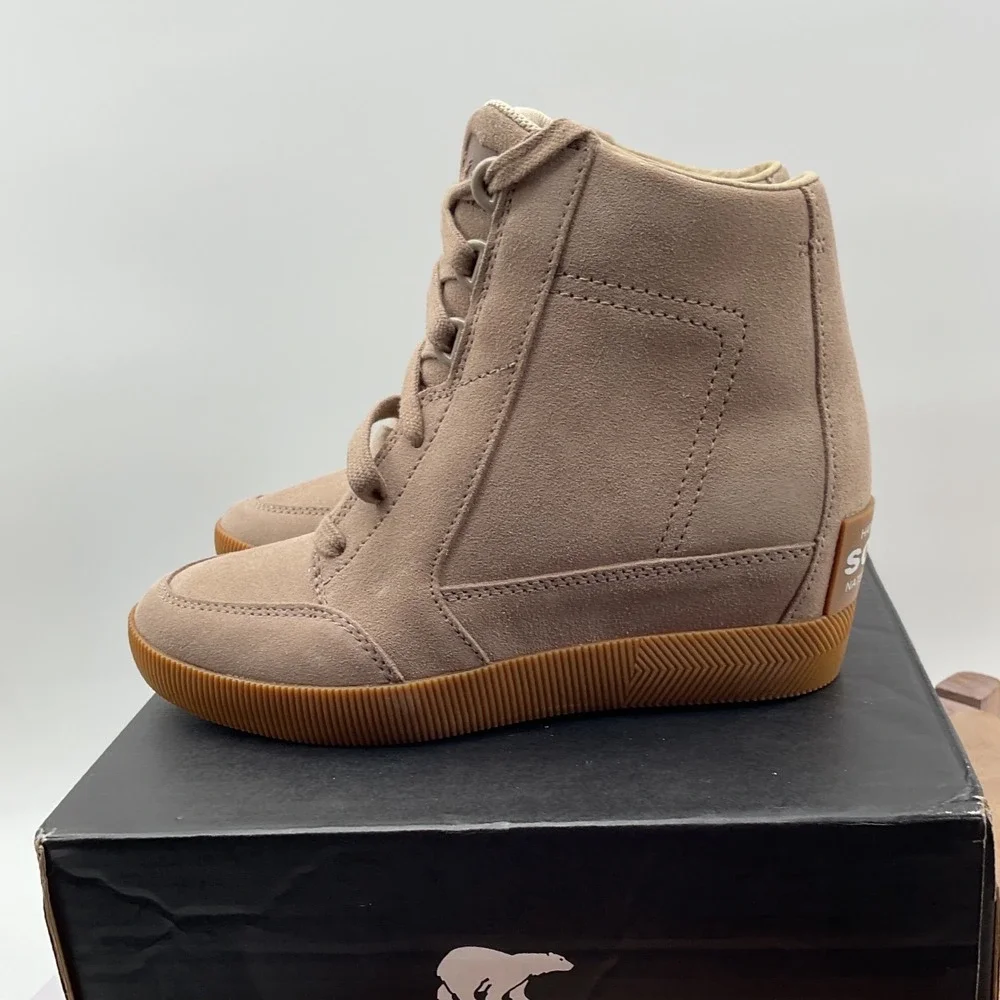 Sorel Evie Sport Lace Waterproof Suede Wedge Sneakers Tawny Buff NL4913-264 6